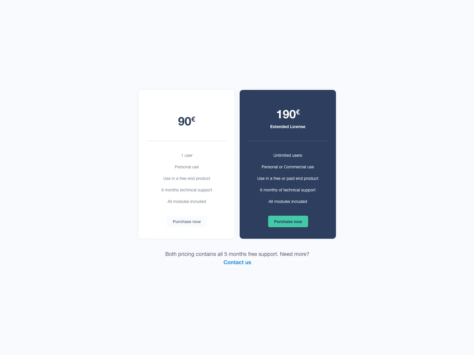 Pricing cards