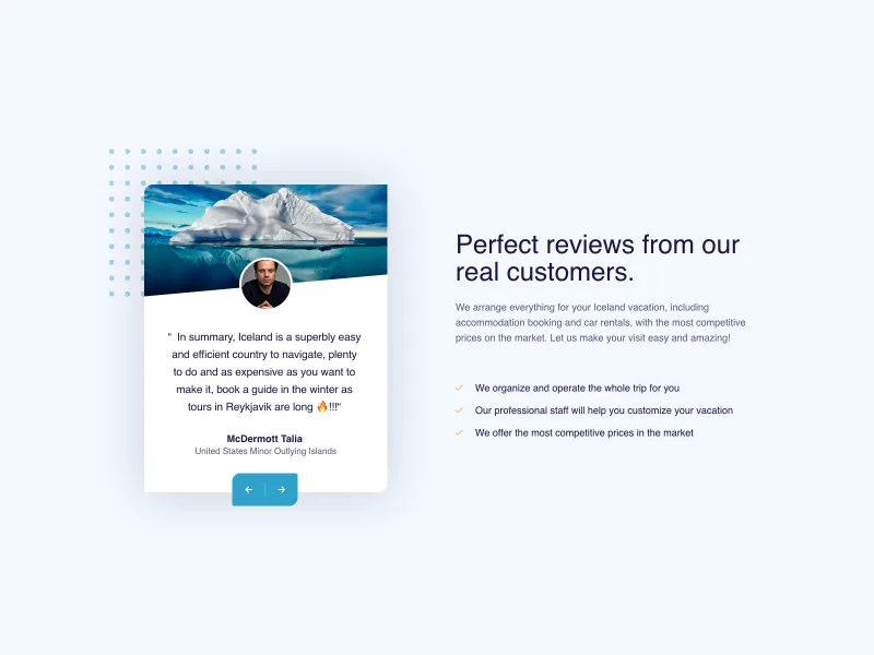 Travel website hero section